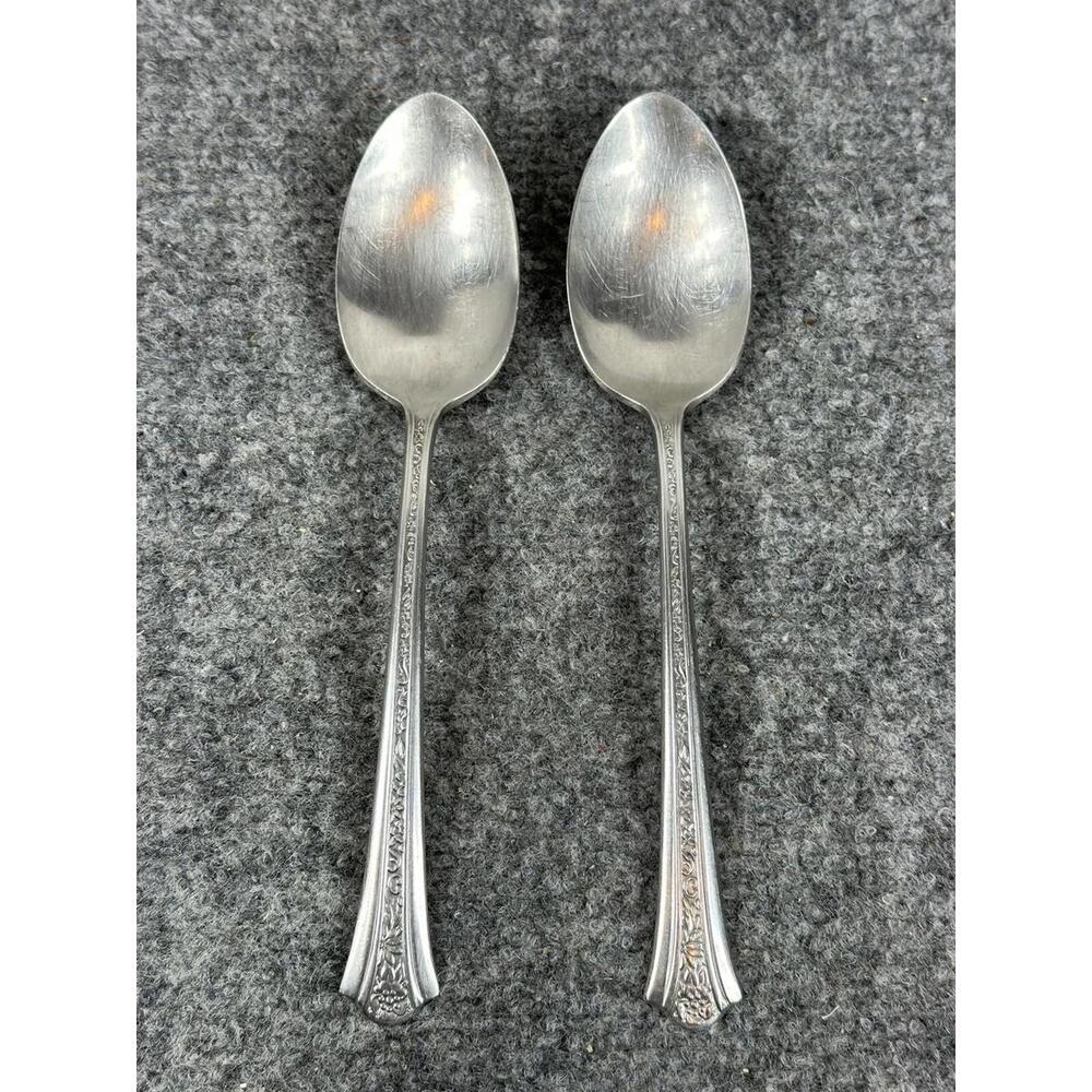 2 Vintage Silco Stainless USA 18-8 Serving Spoon‎ Rose Pattern